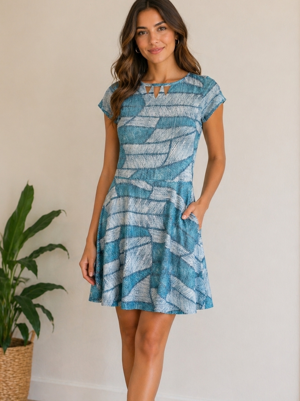 PAPERDOLLS Blue White Abstract Print Dress M